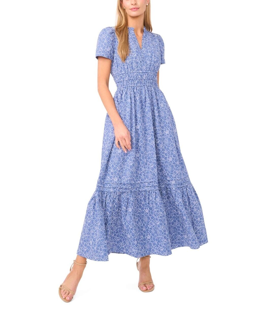 CeCe Women's V-Neck Short-Sleeve Maxi Dress Blue Size L 3802